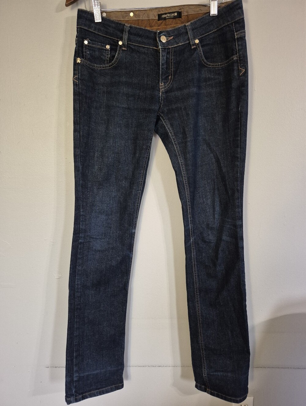 Roberto Cavalli Dark Wash Low Rise Denim Jeans Straight Leg Size 31